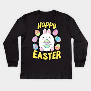 Happy Easter cute Easter Bunny holding an egg Kids Long Sleeve T-Shirt